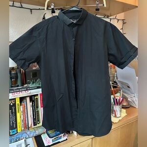 Topman Short Sleeve Button Down Shirt Black